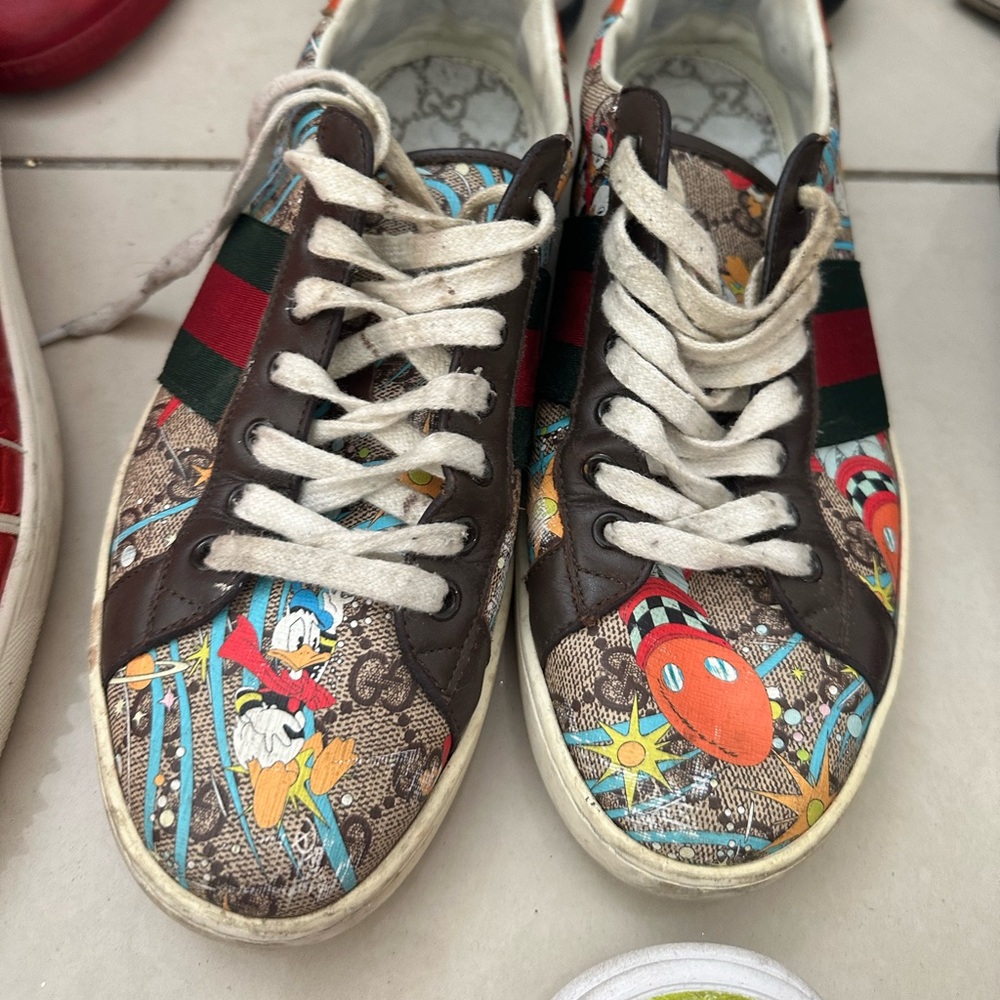 RARE Gucci Ace x Disney Huey Dewey Louie GG Logo Sneaker Shoes size 42 EU